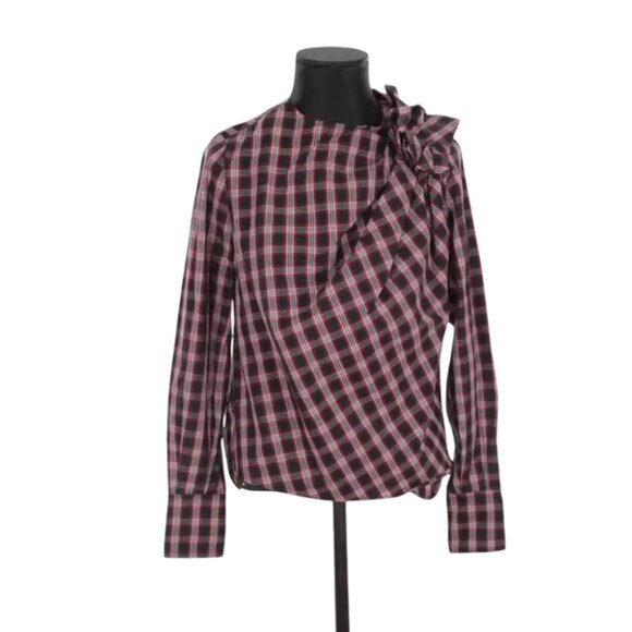 Isabel Marant Etoile Olympe Plaid Check Blouse Top Shirt Womens 40 8 Black Red - Picture 2 of 13